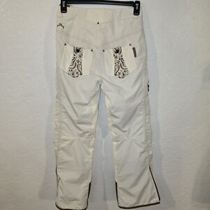 Powderhorn Women's Cream Ski Pant western Brown Embroidery Metal Accents Small